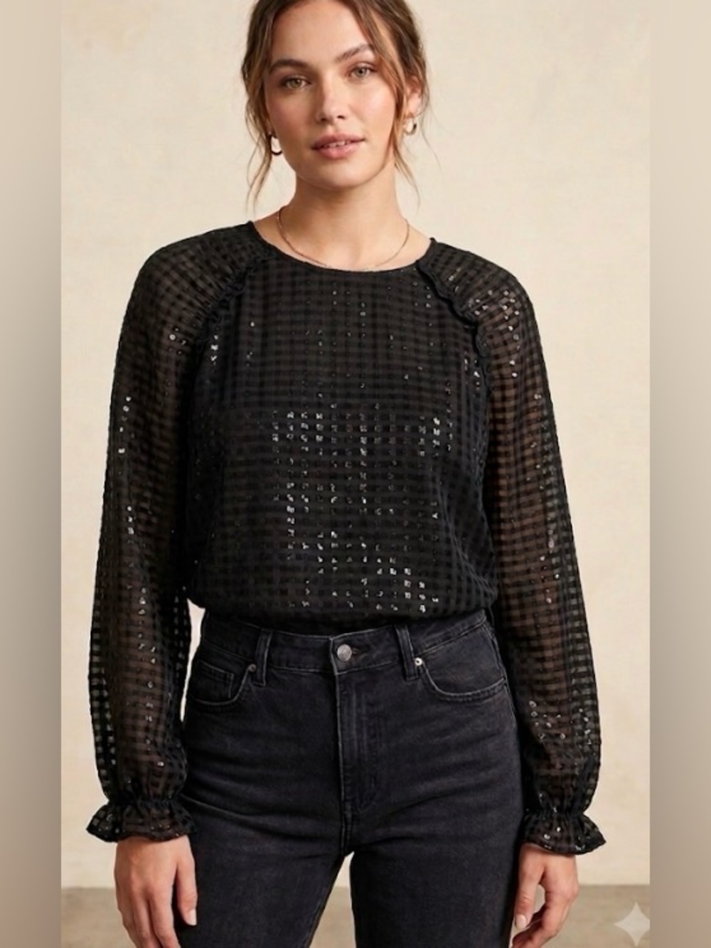 Calvin Klein black, long sleeve blouse size medium